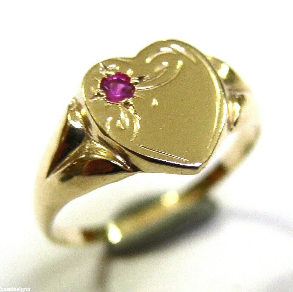 Genuine 9ct 9K Yellow Gold Pink Tourmaline (Birthstone- October) Signet Ring 265