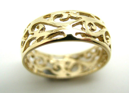 Size R Genuine 9ct 9K Full Solid Wide Yellow, Rose or White Gold Filigree Vine Ring 235