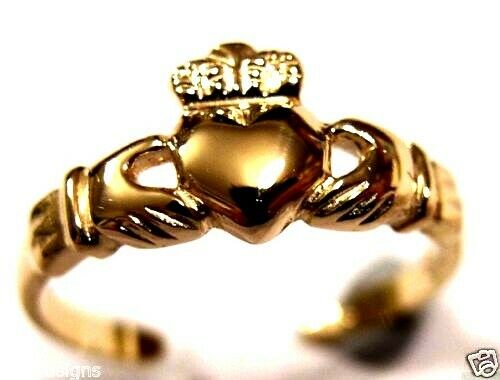 Genuine 9ct 9k Yellow, Rose or White Gold Irish Claddagh Toe Ring