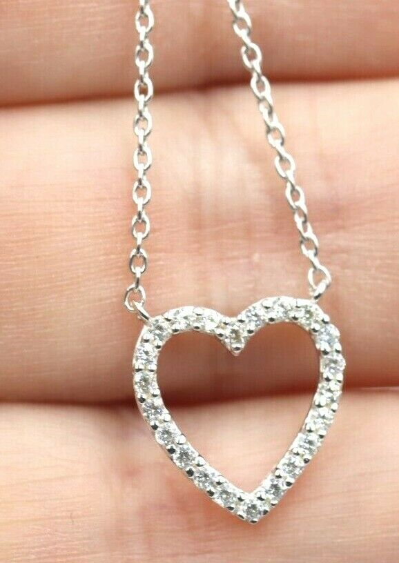 Sterling Silver Cubic Zirconia Open Heart Pendant + Chain Necklace