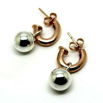 Genuine 9ct Rose Gold & Sterling Silver Plain Ball Earrings