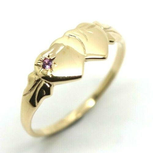 Genuine 9ct Yellow Gold Double Heart Yellow Purple Amethyst February Birthstone Signet Ring In your size