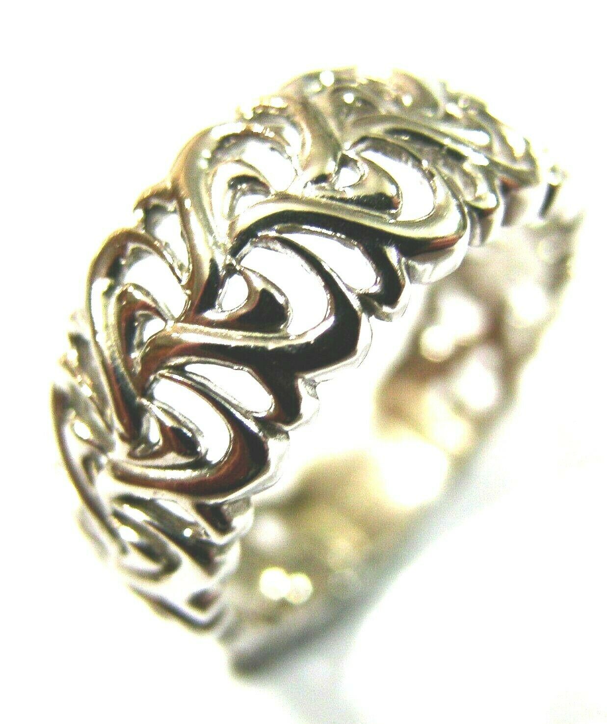 Genuine Size O 9ct 375 White Gold Wide Flower Filigree Ring