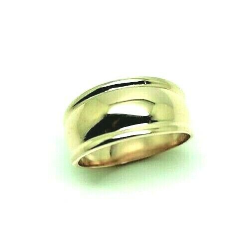 Genuine 9ct Yellow Gold Ridged Dome Ring 10mm Size N / 6.5