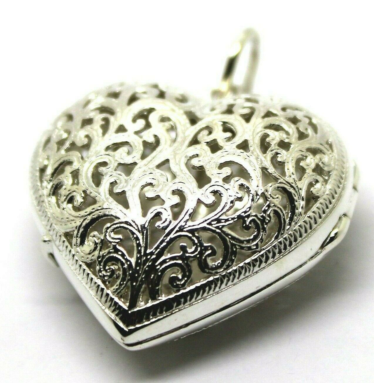 Heavy Genuine Sterling Silver Filigree Heart Pendant Locket