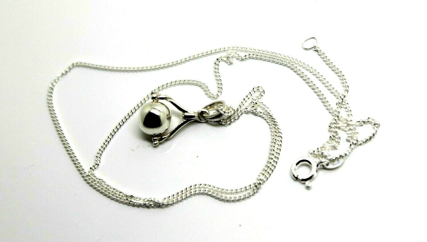 Genuine Sterling Silver Chain 60cm Necklace & Ball Spinner Pendant