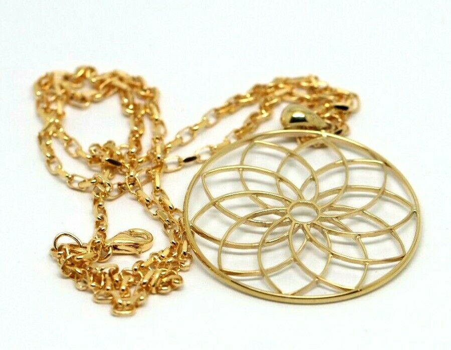 Genuine 9ct Yellow Gold Flower of Life Pendant + Belcher Necklace