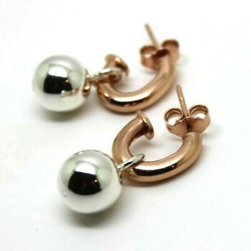 Genuine 9ct Rose Gold & Sterling Silver Plain Ball Earrings