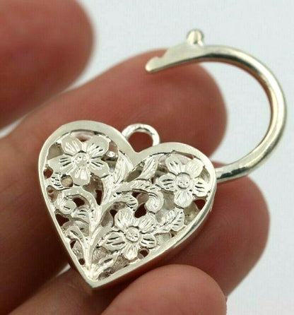 Large Sterling Silver Filigree Flat Heart Padlock Pendant 20mm