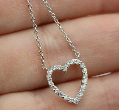 Sterling Silver Cubic Zirconia Open Heart Pendant + Chain Necklace