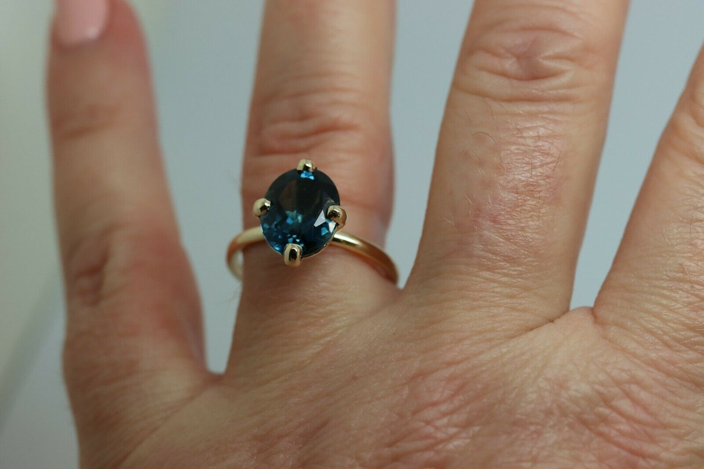 Genuine New Size Q 9ct Yellow Gold Delicate London Blue Topaz Oval Ring