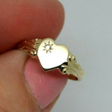 Size K Solid Genuine 9ct 9kt Yellow, Rose or White Gold Heart Signet Ring Diamond Ring