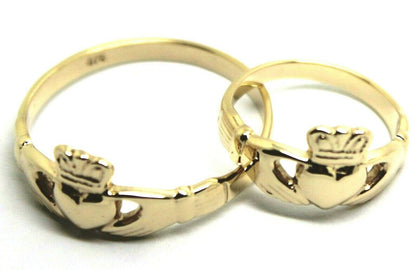 Genuine His & Hers Set Solid 9ct Yellow, Rose or White Gold Celtic Claddagh Wedding Bands Couple Rings