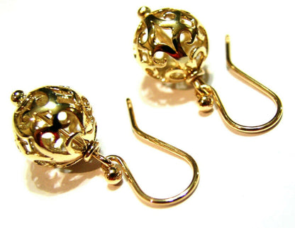 Genuine 9ct 9k Yellow, Rose or White Gold Large Heavy 14mm Euro Ball Drop Filigree Earrings