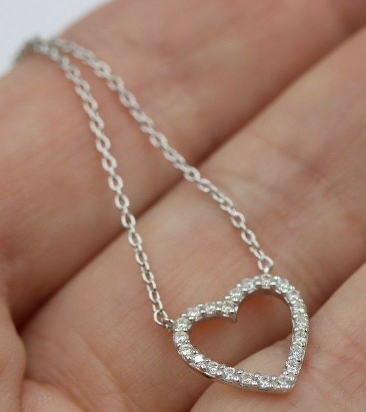 Sterling Silver Cubic Zirconia Open Heart Pendant + Chain Necklace