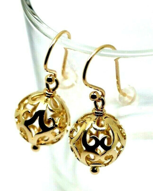 Genuine 9ct 9k Yellow, Rose or White Gold Large Heavy 14mm Euro Ball Drop Filigree Earrings