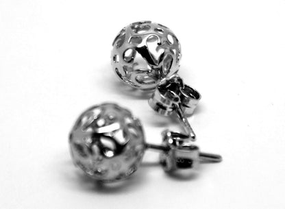 Genuine 9ct Solid Yellow, Rose or White Gold 10mm, 12mm or 14mm Filigree Stud Ball Earrings