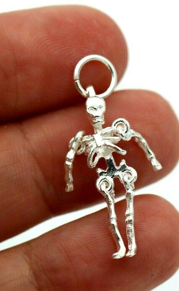 Moving Skeleton Charm Pendant Halloween Skull Sterling Silver * Free post