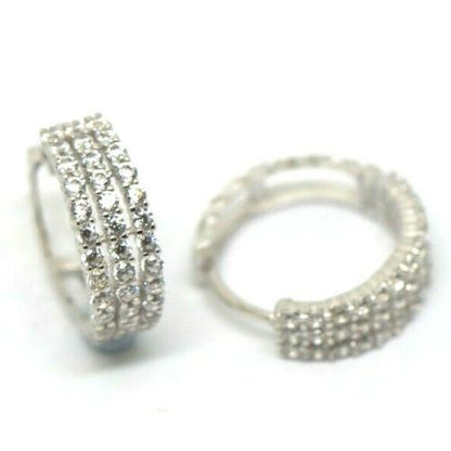 Genuine Delicate 9ct White Gold 3 Rows CZ Huggies Earrings