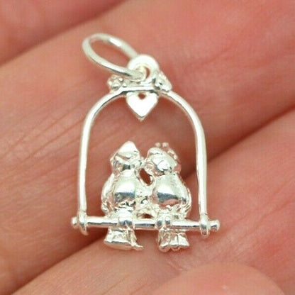 Genuine Sterling Silver 925 Lovebirds Love Birds Pendant