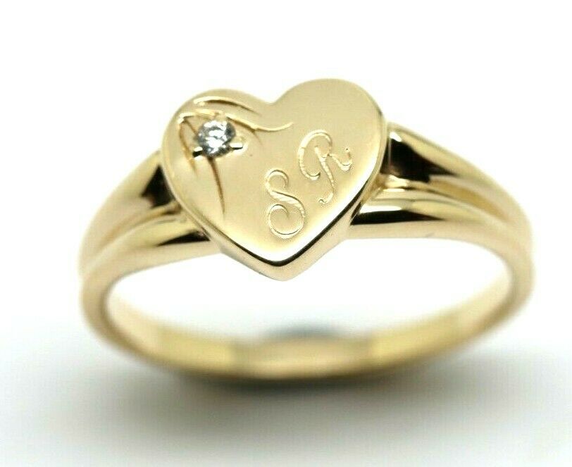 Size X 9ct Yellow, Rose or White Gold Heart Signet Ring 11mm heart + Engraving + Cubic zirconia