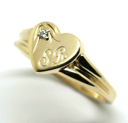 Size X 9ct Yellow, Rose or White Gold Heart Signet Ring 11mm heart + Engraving + Cubic zirconia