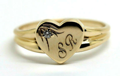 Size X 9ct Yellow, Rose or White Gold Heart Signet Ring 11mm heart + Engraving + Cubic zirconia