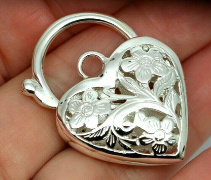 Kaedesigns New Sterling Silver Largest Heavy Large Heart Locket Padlock Filigree