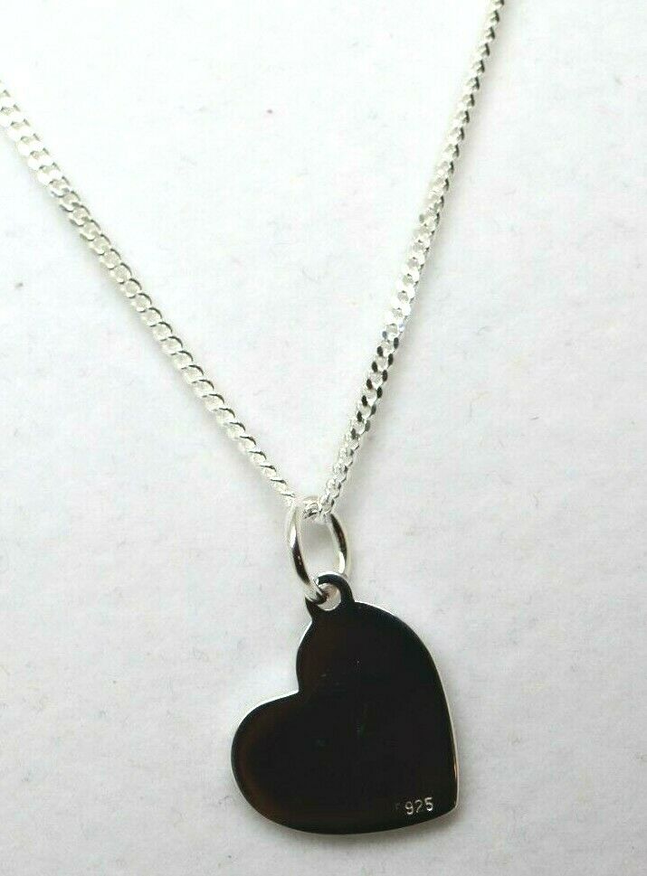 Sterling Silver Heart Shield Pendant Engraving available + Diamond Cut Chain