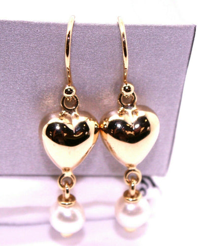 Kaedesigns, New 9ct 9k Yellow Gold Or White Gold Or Rose Gold Heart Pearl Earrings