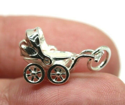 Genuine Sterling Silver 925 Small Pram Pendant Moving Hood Charm