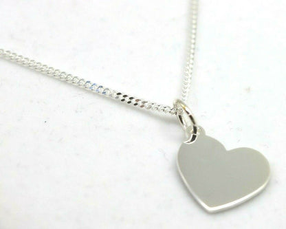 Sterling Silver Heart Shield Pendant Engraving available + Diamond Cut Chain