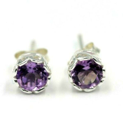 Genuine Sterling Silver 925 5mm Amethyst Bezel Stud Earrings