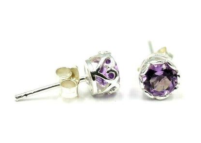 Genuine Sterling Silver 925 5mm Amethyst Bezel Stud Earrings