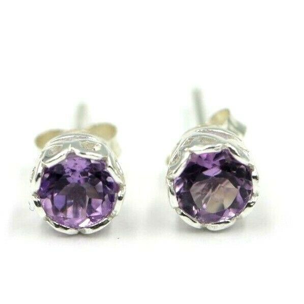 Genuine Sterling Silver 925 5mm Amethyst Bezel Stud Earrings