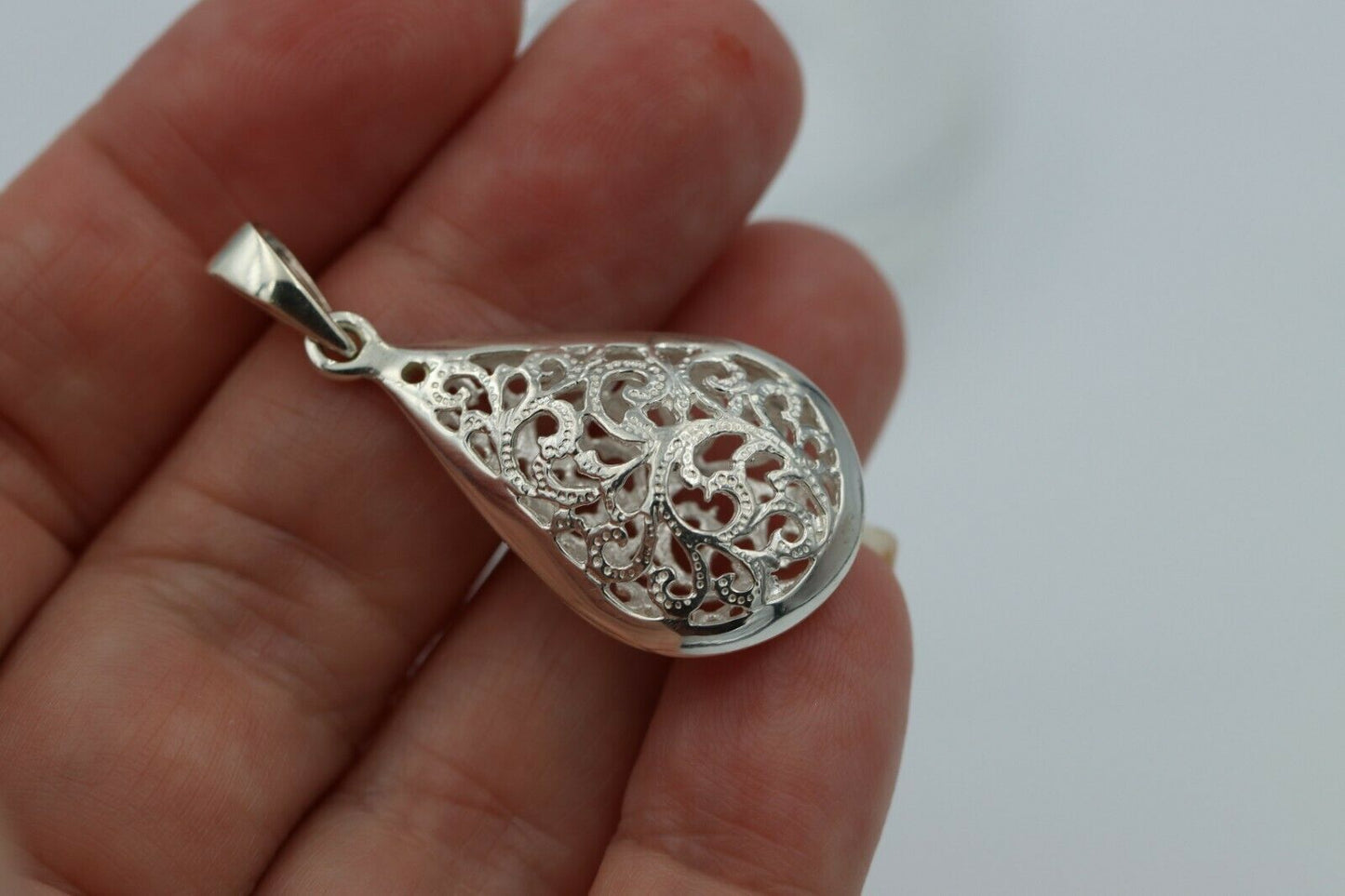 Genuine Sterling Silver 925 Large Teardrop Filigree Pendant