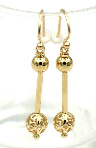 Genuine 9ct 9kt Yellow, Rose or White Gold Spinning 6mm Plain + 8mm 45mm drop Filigree Ball Drop Earrings