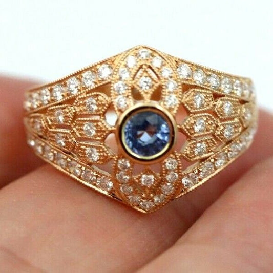 Kaedesigns New Genuine 18ct Rose Gold Blue Sapphire Diamond Dress Ring * Free Express Postage Post