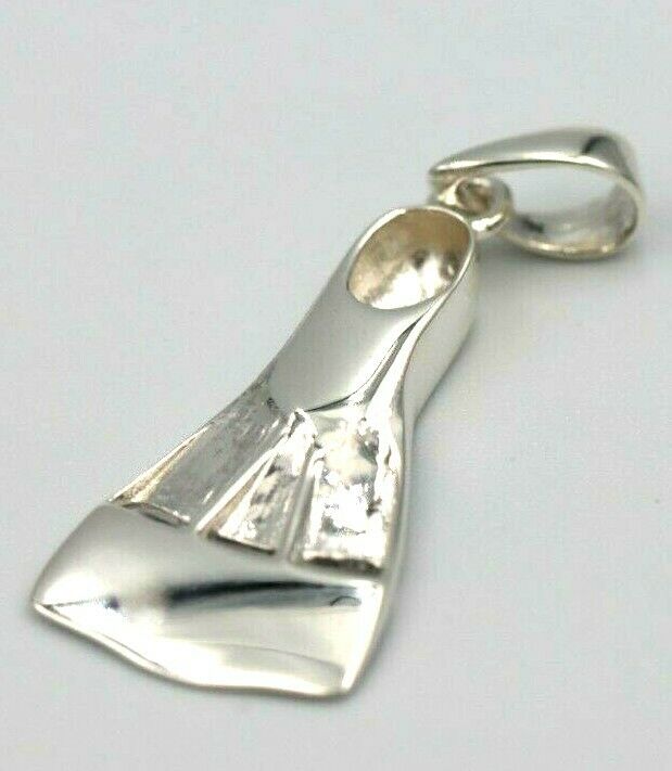 Sterling Silver 925 Large Scuba Diver Flipper Fin Flip Charm or Pendant Ocean Dive Diving