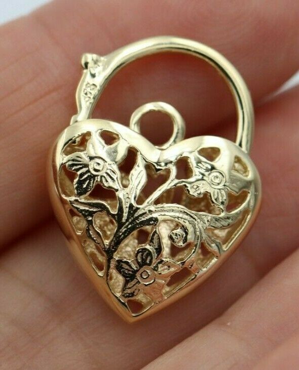 Kaedesigns Genuine 9ct 9kt 19mm Yellow, Rose or White Gold Filigree Heart Pendant  Padlock