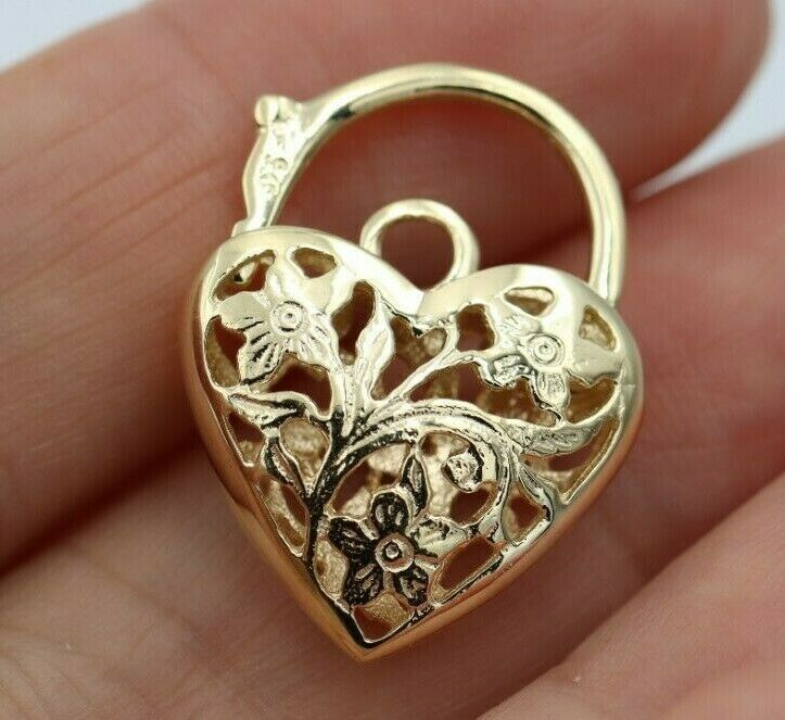 Kaedesigns Genuine 9ct 9kt 19mm Yellow, Rose or White Gold Filigree Heart Pendant  Padlock