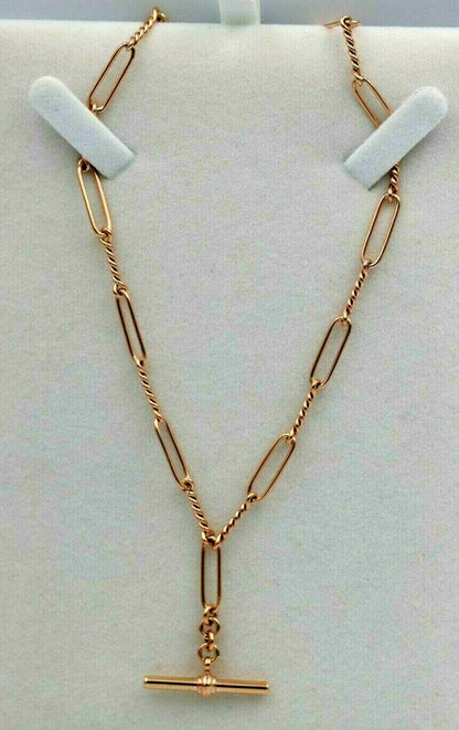 Genuine New Handmade PaperClip 9ct Yellow, Rose or White Gold Paper Clip Chain Necklace with T-Bar