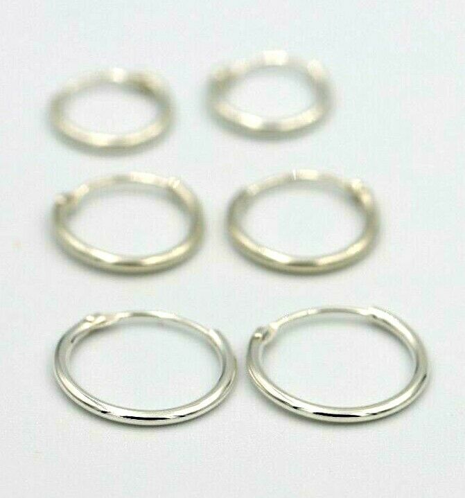 925 Sterling Silver Hoop Ring Bead Sleeper Earrings 14mm, 12mm or 10mm