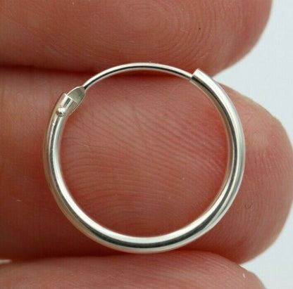 925 Sterling Silver Hoop Ring Bead Sleeper Earrings 14mm, 12mm or 10mm