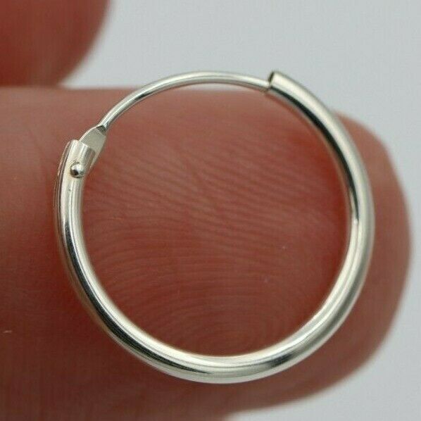 925 Sterling Silver Hoop Ring Bead Sleeper Earrings 14mm, 12mm or 10mm