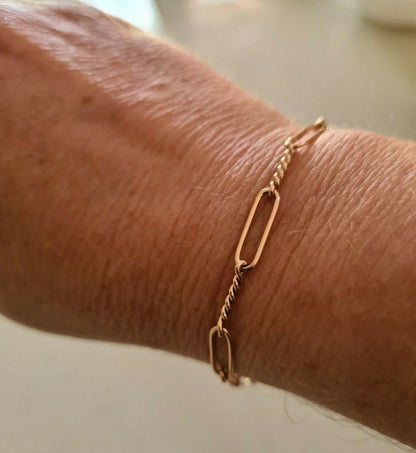 Genuine Handmade 22cm 9ct Yellow, Rose or White Gold Paper Clip Bracelet