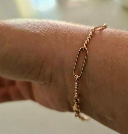Genuine Handmade 22cm 9ct Yellow, Rose or White Gold Paper Clip Bracelet