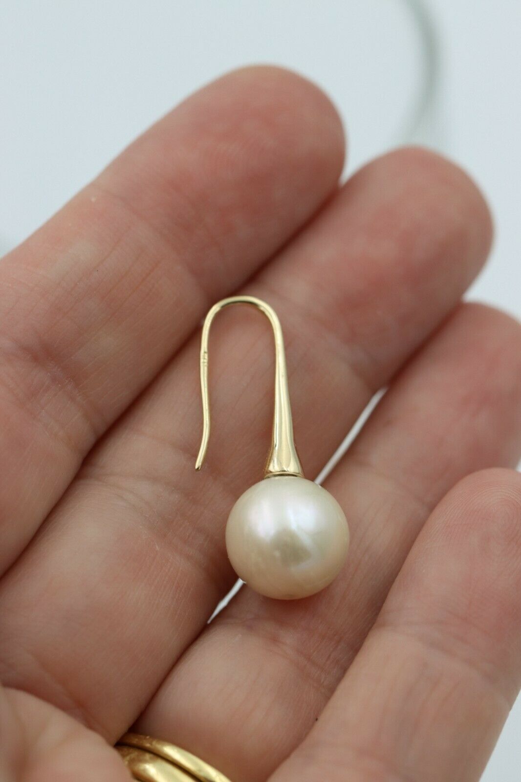 Genuine 9ct Yellow, Rose or White Gold Round White Freshwater Pearl Long Hook Earrings