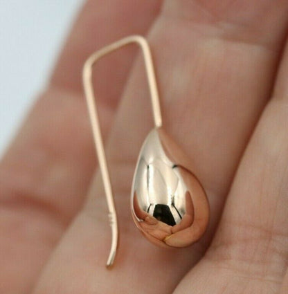 Genuine New 9ct 9K Yellow, Rose or White Gold Large Teardrop Tear Drop Medium Hook Earrings