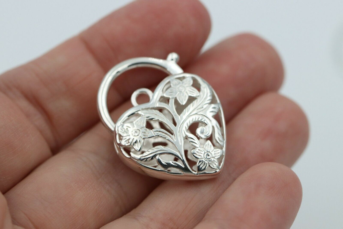 Sterling Silver 925 Filigree Heart Pendant Padlock 4 Sizes,14mm,15mm,18mm, 23mm